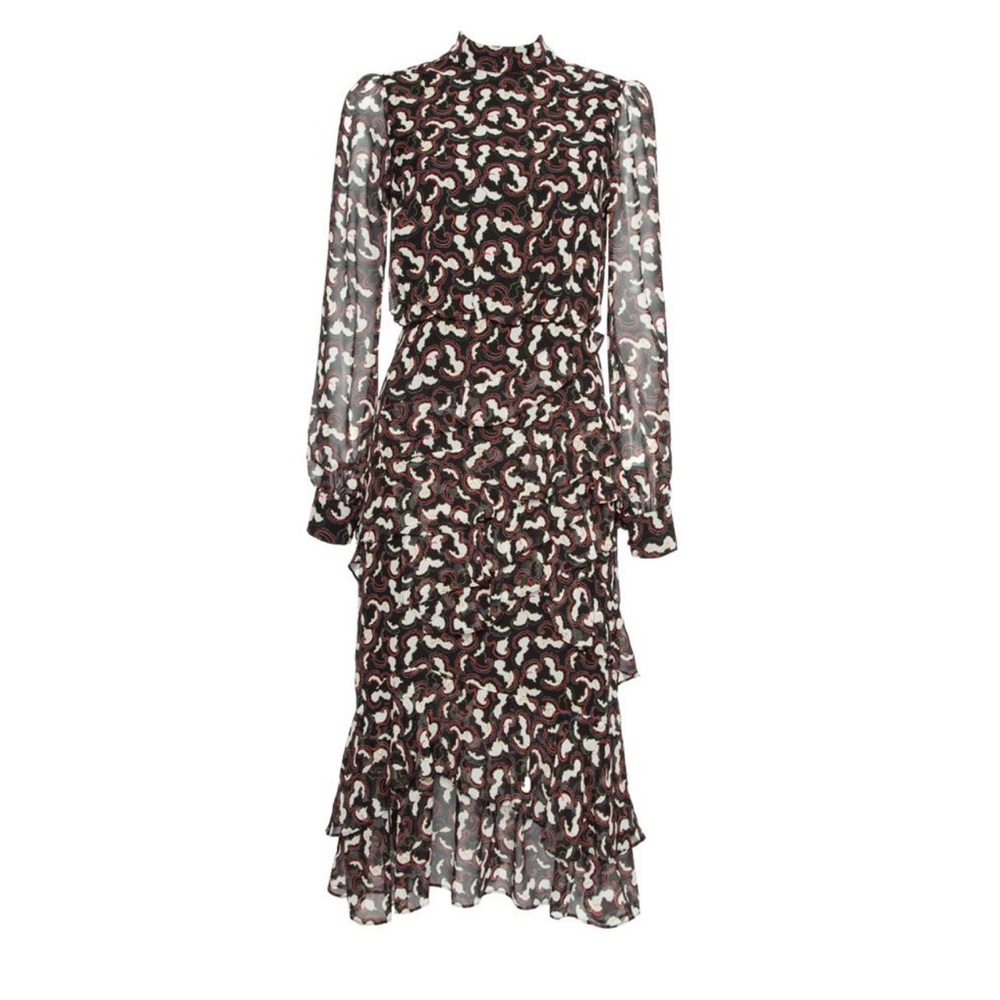 Saloni Isa Ruffled Silk-Georgette Midi Dress, Sz 2